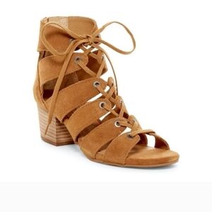 Lucky Brand Camel Suede Lace-Up Sandals